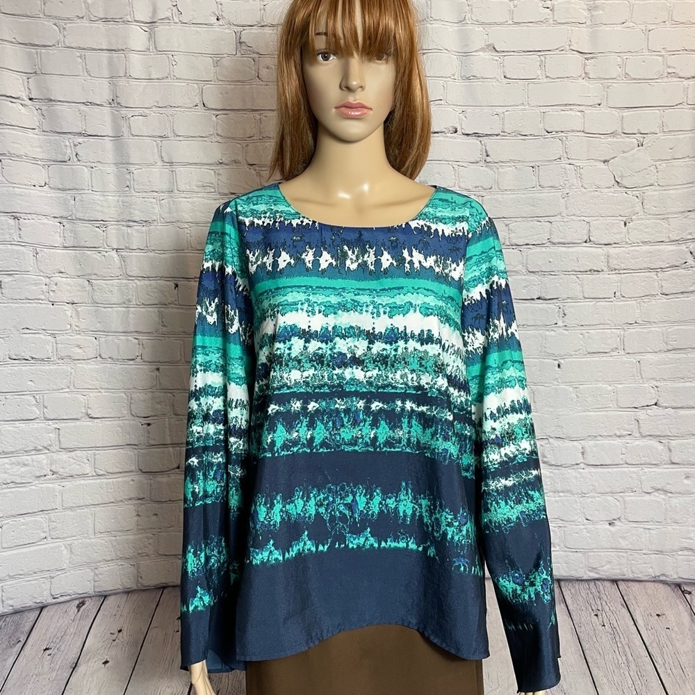 Milano Long Sleeve Blue Green Blouse Size XL